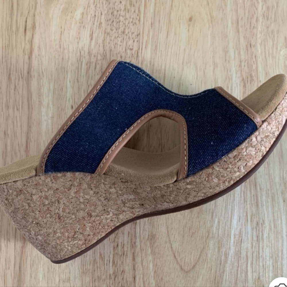 Clarks Cream and Blue Denim Wedge Shoes - Picture 12 of 15